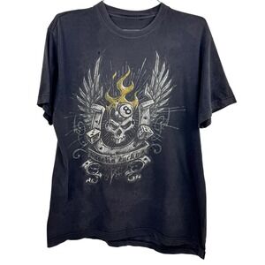 VTG Skull Feeling Lucky T-Shirt Sz L Gradient Sun Fade Distressed Biker Grunge‎